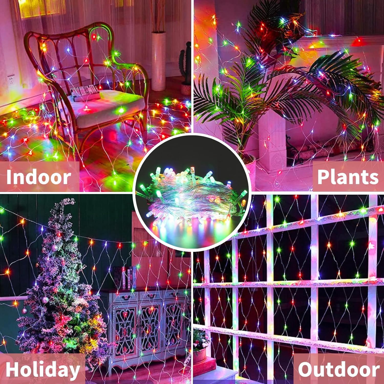 DAYBETTER Christmas Net Lights Outdoor, Multi-Color Waterproof LED Mesh Fairy String Lights, 12ft*5ft 360 LED with 8 Modes Plug in, Decor for Bushes Garden Party Xmas Tree