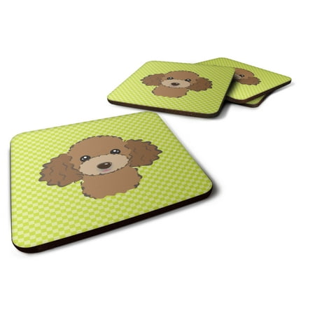 

Carolines Treasures BB1318FC Checkerboard Lime Green Chocolate Brown Poodle Foam Coaster Set of 4 3 1/2 x 3 1/2