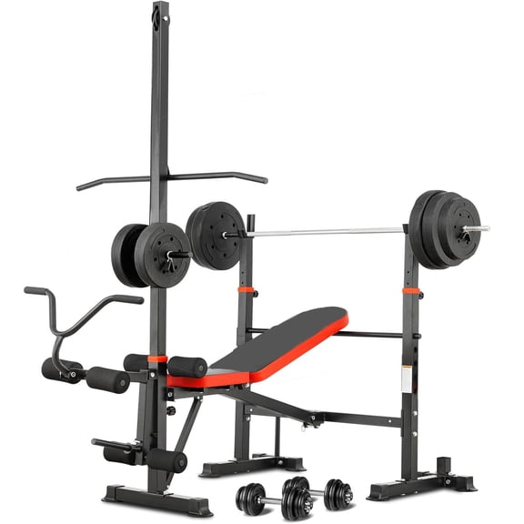 1500LBS 8-in-1 Adjustable Olympic Weight Bench with Squat Rack & Leg Developer, Multi-Function Home Gym Workout Station for Full-Body Strength Training