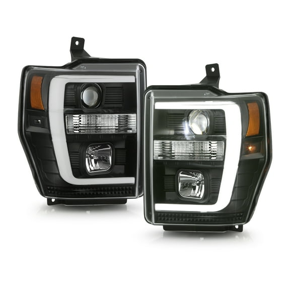 AKKON - Fits 2008-2010 Ford F250/F350/F450/F550 Super Duty LED Parking SwitchBack Tube Signal Projector Black Headlights Pair