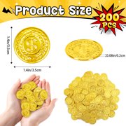 Sinekong 200 pcs Gold Coins, Plastic Gold Coins Bulk, Pirate Treasure for Pirate Party, Treasure Hunt Game, Fake Coins for Classroom Rewards Tokens