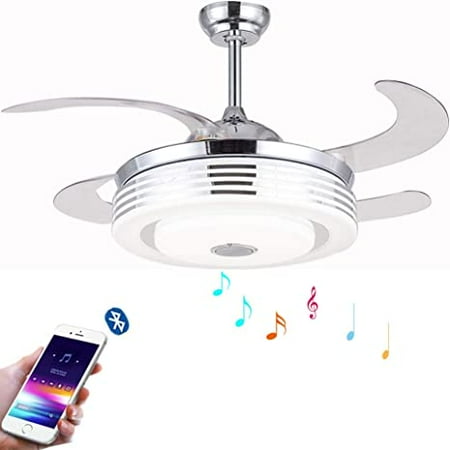 

KPIBEST Bluetooth Ceiling Fan with 7 Colorful Light and Remote Control 3 Lights Level 42 Inch Modern Invisible Retractable Chandelier Fans with 3 Speed and Play Music Fix for Dining/Living Room