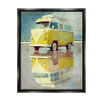 Stupell Industries Yellow Rustic Minibus Transportation Painting Black Floater Framed Canvas Art Print Wall Art, 17 x 21