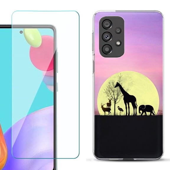 Slim-Fit Gel TPU Phone Case for Samsung Galaxy A33 5G, with Tempered Glass Screen Protector, by OneToughShield ® - Moonlight Safari