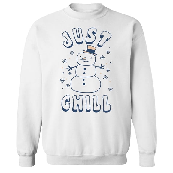 Christmas Holiday Frosty Just Chill Graphic White Men's Cotton Pullover Sweatshirt