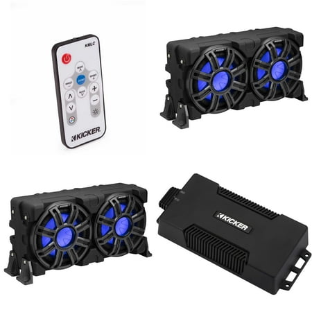 Kicker (2) 51MWLE104 - MWE 10-Inch Loaded Premium Marine Sub Encl w/ Passive Radiator 4ohm & 48PXA6001 Powersports Amp Bundle ( Includes LED Remote )