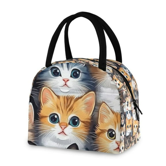 Brown Cute Cat Insulated Lunch Bag for Women Portable Lunch Box for School Office Working