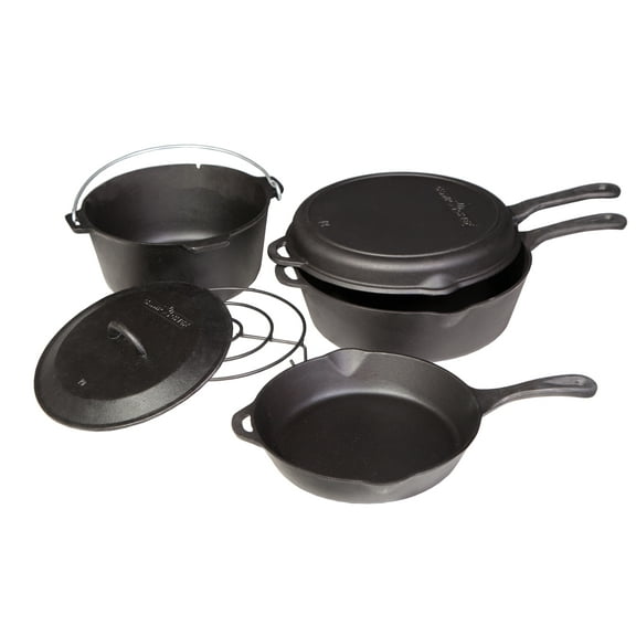 Camp Chef Six Piece Cast Iron Set, CBOX6 Pots, Skillet, Lids, and Trivet