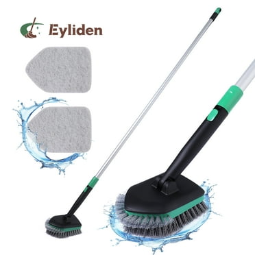 Eyliden Extendable Scrub Brush with Scouring Pads, Black, New, 53" Long Handle for Bathtub Kitchen Toilet, Green