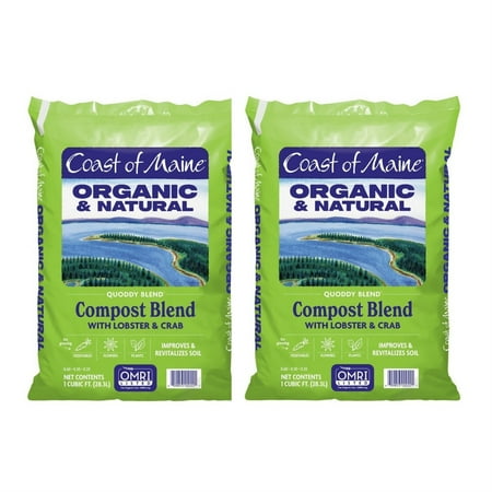 Coast of Maine Quoddy Blend, 1 cu ft (Pack of 2) Organic and Natural Compost Blend with Lobster and Crab - Improves and Revitilizes Soil