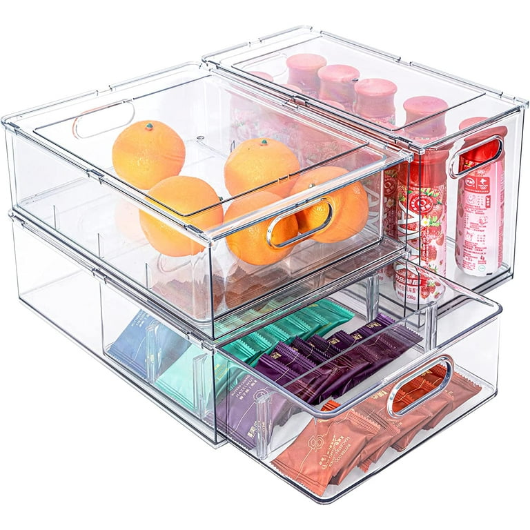  MANO 2 Pack Divided Pull Out Fridge Drawer Organizer Clear Roll  out Fridge Caddy on Wheels Refrigerator Storage Bins for Veggie Pantry  Snackle Box Under Sink Bathroom Organization: Home & Kitchen