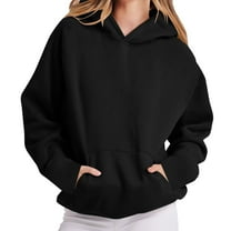 oversized hoodies for women Casual Long Sleeve Baggy Pullover Sweatshirt Fall Basic Drop Shoulder Outfits Kangaroo Pocket Black L