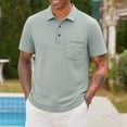 thumbnail image 2 of Men's Big and Tall Golf Polo Shirts Short Sleeve Pocket Performance Moisture Wicking Quick Dry Cotton Striped Golf Shirts for Men Size M-4XL Green, 2 of 5