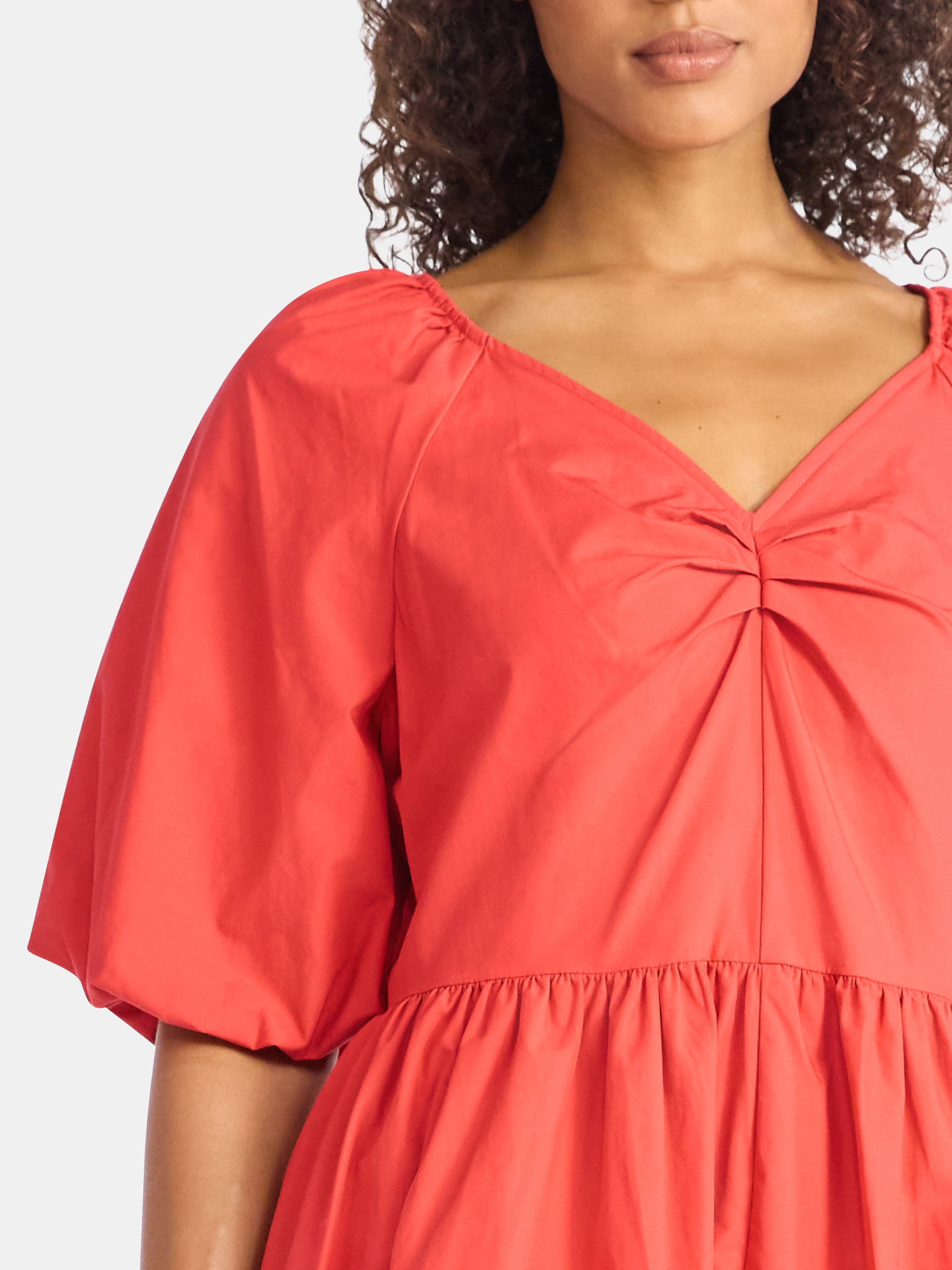 Time and Tru Women's and Women's Plus Cotton Bubble Hem Mini Dress with Puff Sleeves, Sizes XS-4X