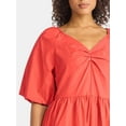 thumbnail image 4 of Time and Tru Women's and Women's Plus Cotton Bubble Hem Mini Dress with Puff Sleeves, Sizes XS-4X, 4 of 4