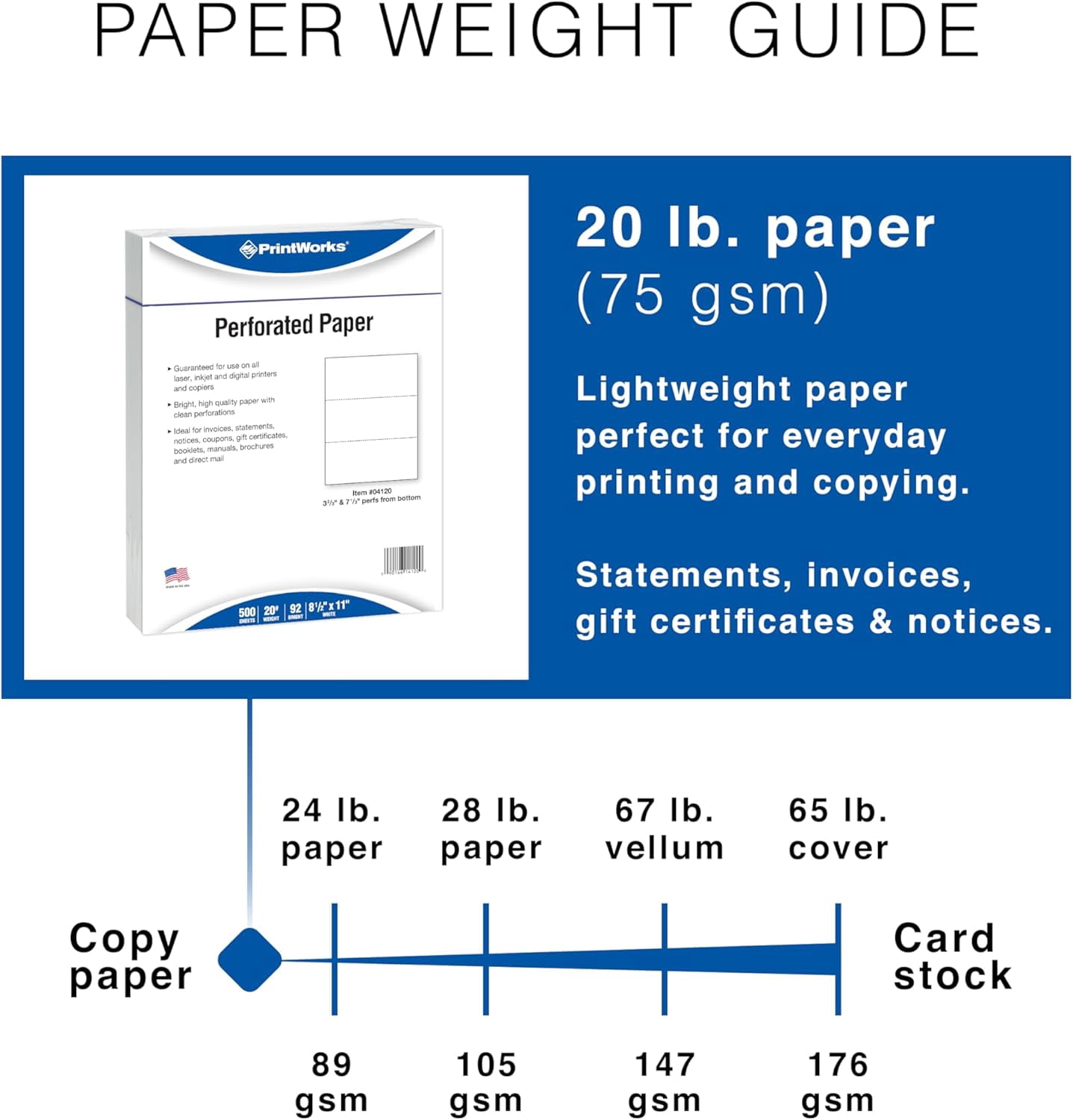 PrintWorks Professional 3 Part Perforated Paper 8.5” x 11” - Perfect For W-2, 1099, & Statement Use - Made in the USA - 2500 Sheets - 20 lb - A4 Paper - Printer Compatible - White (04120C)