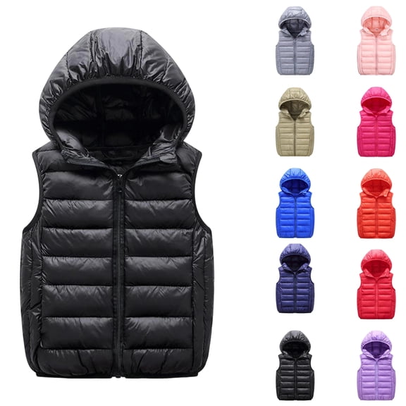 Kids Puffer Vest Lightweight Hooded Gilet Zip Up Insulated Sleeveless Jacket Winter Outerwear