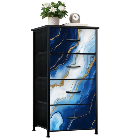 Dresser for Bedroom with 4 Storage Drawers blue gold marble watercolor abstract blue white gold marble Dressers Chest of Drawers Steel Framed Fabric Closet Organizers for Entryway