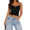 thumbnail image 1 of Faithtur Women Cami Tops Summer Slim Fit Spaghetti Strap Ribbed Crop Tops Low Cut Sleeveless Backless Bustier, 1 of 7