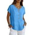 thumbnail image 2 of Linen Shirts for Women Short Sleeve V Neck Button Down Loose Gauze Blouses, XL, 2 of 7