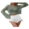 thumbnail image 2 of PENGXIANG Hauts à Manches Longues en Tricot Transparent pour Femmes Couleur Unie Maille Manches Longues, 2 of 6
