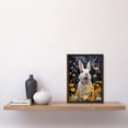 thumbnail image 2 of Moonlit White Rabbit Oil Painting Playing with Yellow Spring Flowers Mischief at Night Kids Bedroom Artwork Framed Wall Art Print A4, 2 of 5