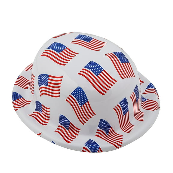 Fun Express 22" circ. Patriotic US Flag Red, White & Blue Plastic Derby Hats - 12 Pieces