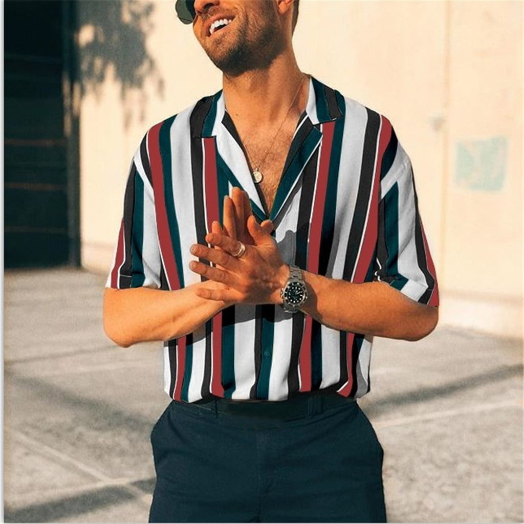 WDTSA Fashion Stripe Short Sleeve Top Casual Mens Striped Print O-Neck T-Shirt