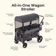 HARPPA Foldable Wagon Stroller for 2 Toddlers with Pull & Push Handle, Canopy, 32.9lbs,Gray