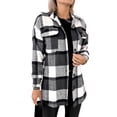 thumbnail image 3 of HUBERY Women Plaid Color Block Lapel Collar Long Sleeve Button Pocket Jacket, 3 of 7