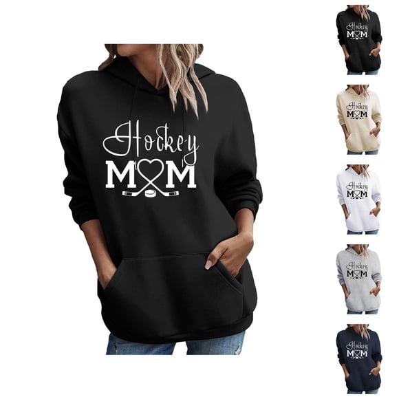 Women'S Hockey Mom Sweatshirt 2026 Fall Winter Fashion Long Sleeve Graphic Hoodie Pullover Top Hockey Mom Shirt with Pockets