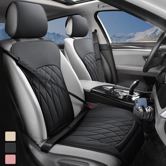 BEITK Black, Leather, Universal, Waterproof, Front Seat Cover, 2 Piece