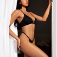 thumbnail image 2 of Gibobby Ropa interior mujer Conjunto de ropa interior de encaje para mujer, conjunto de ropa interior y ropa interior de encaje con correa, lencería sexy(Negro, G), 2 of 5
