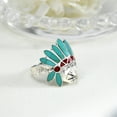 thumbnail image 4 of Indian Style Synthetic Coral-Green Turquoise Inlay .925 Silver Ring-11, 4 of 7