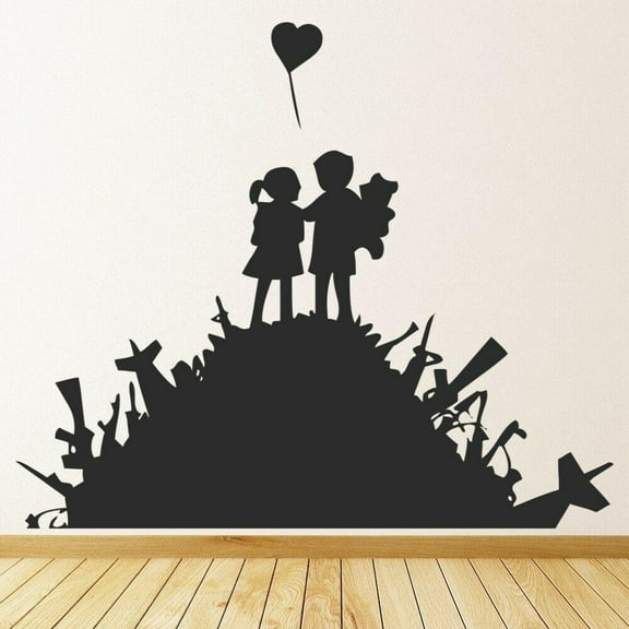 Children's Guns Wall Decal Game Heart Balloon Girl Boy Art Mural Kids Bedroom Nursery Play Zone Decoration Vinyl Stickers 42x35cm