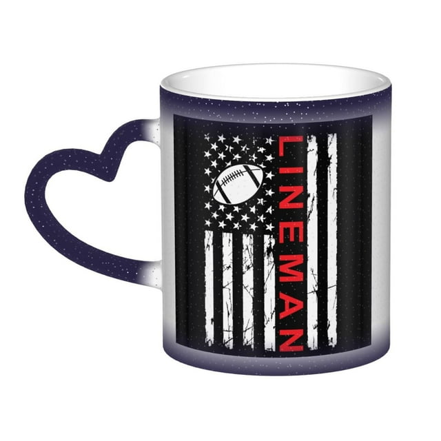 Taza de jugador de fútbol americano que cambia de color, taza de café de cerámica sensible al calor que cambia de color en el cielo
