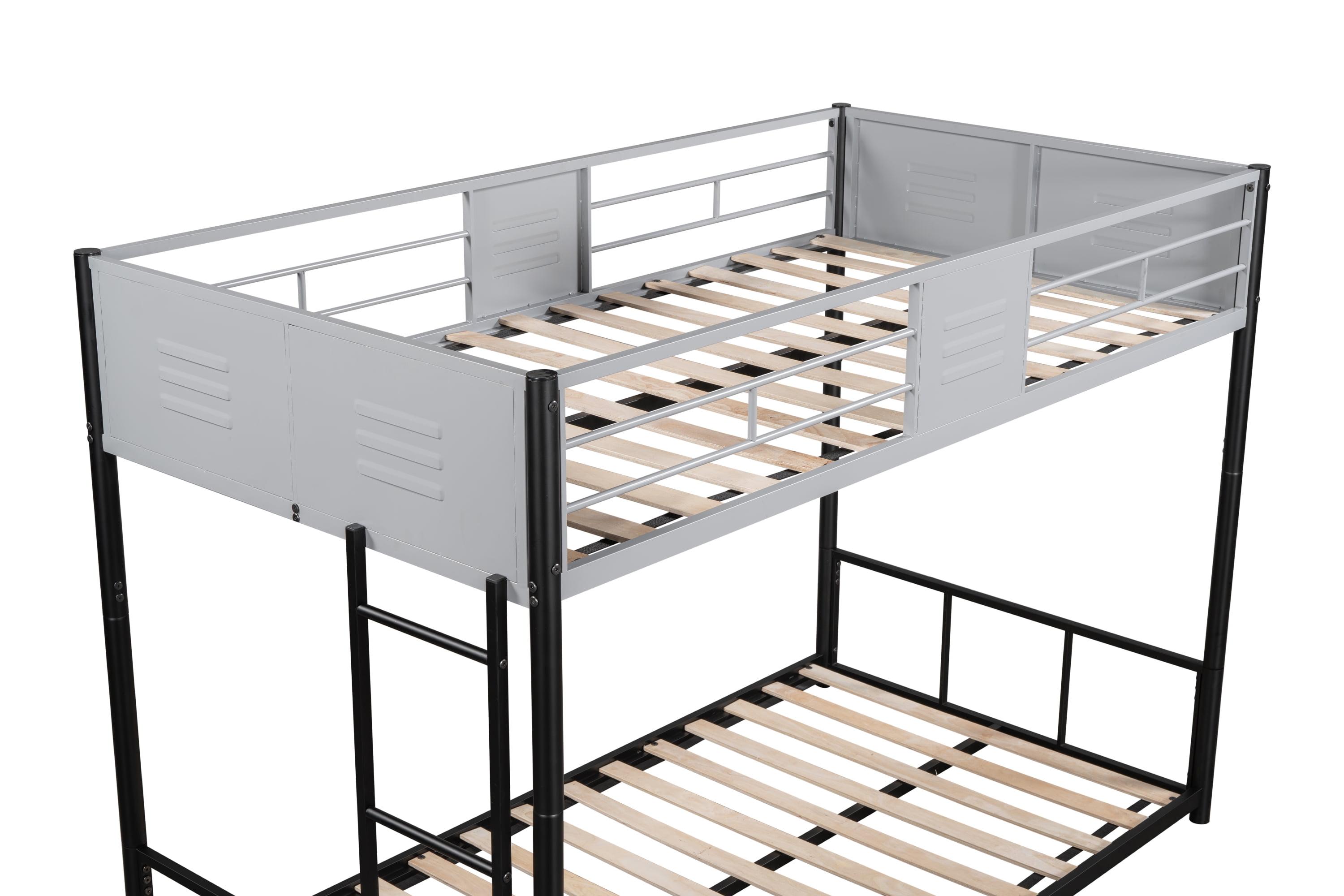 Metal Bunk Bed, Twin Over Twin Bunk Bed, Heavy Duty Bunk Bed with Vent Board and Full Length Guardrail, Black, Noise Reduced