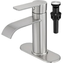 Waterfall Bathroom Faucet Brushed Nickel, Single Handle 1 or 3 Hole Modern Sink Faucet with Deck Plate & Pop-Up Drain, Vanity Washbasin Tap