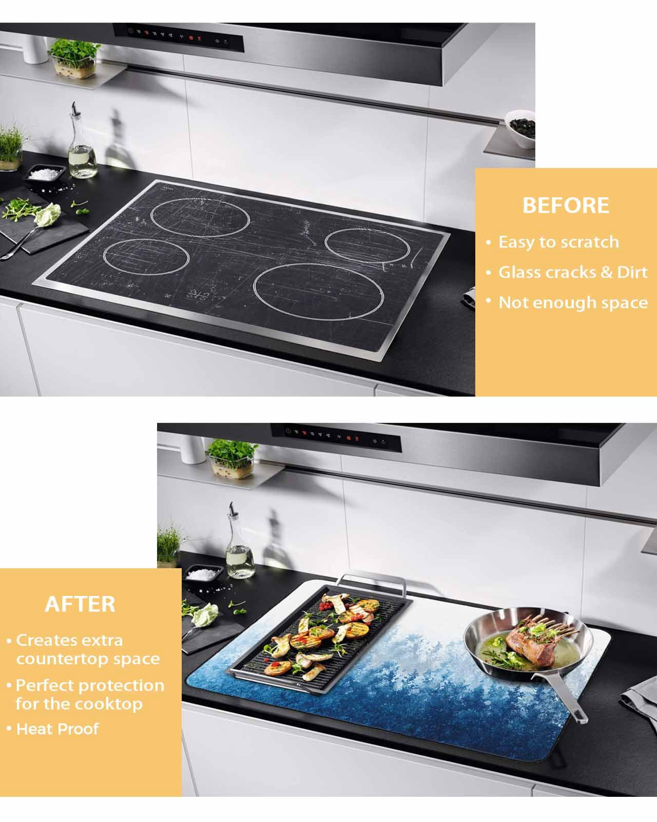 nqOlkjepod Large Induction Cooktop Protector Mat 28.5"x20.5", Blue Botanical Stove Top Covers for Electric Stove, Spring Summer Farmhouse Retro Watercolor Stove Burner Cover Mats Stove Cover