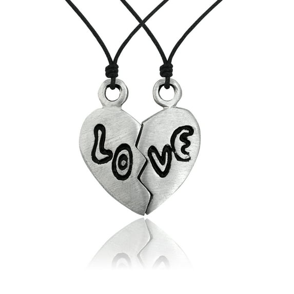 Love Capital Letter Heart Puzzle Silver Pewter Charm Necklace Pendant Jewelry With Cotton Cord