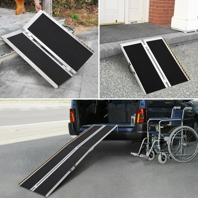 Kojooin Aluminum Folding Wheelchair Ramp, Non-Skid Portable Handicap Ramp for Steps, Stairs, Doorways and Home Access