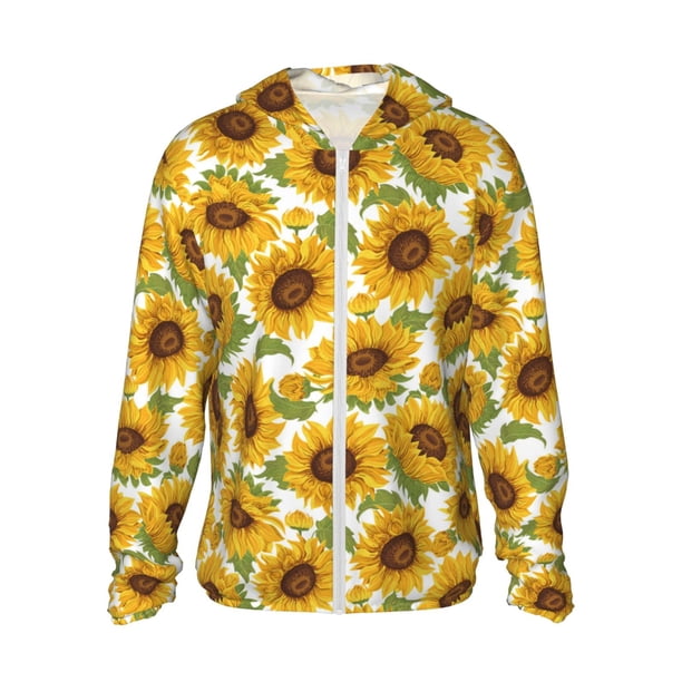 Fotbe Sunflowers Chaqueta con Protección Solar UPF 50+ para Hombre y Mujer, Camisa con Capucha y Bolsillos-Large