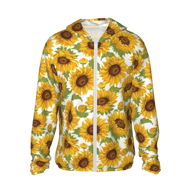 Fotbe Sunflowers Chaqueta con Protección Solar UPF 50+ para Hombre y Mujer, Camisa con Capucha y Bolsillos-3X-Large