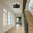 thumbnail image 4 of Aiwen 3-Light Modern Rattan Chandelier, Black Iron Cage Ceiling Light, 4 of 7