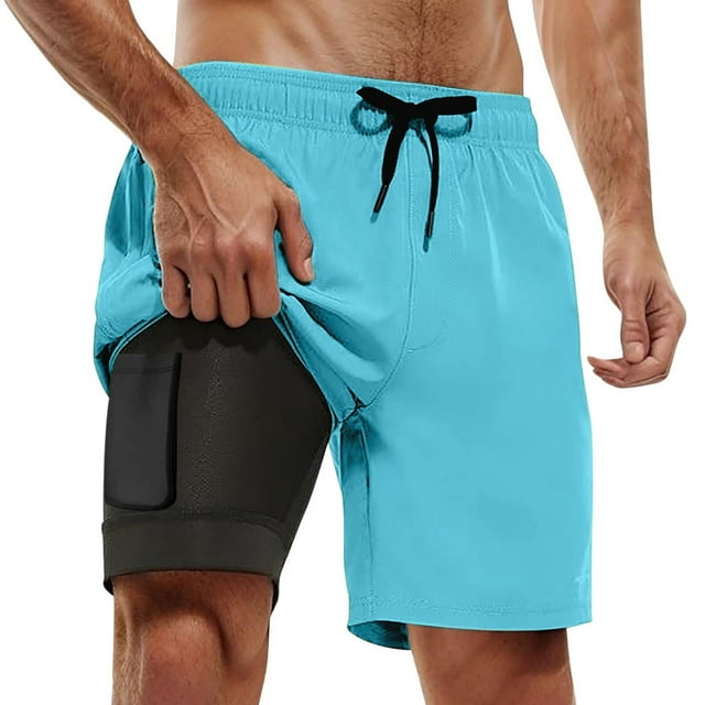 Maillot de Bain Homme avec Doublure de Compression, Short de Bain avec Poches, Short de Bain Homme Rapide, Maillot de Bain Homme, Lot de 5 Shorts de Bain Sans Filet, Short de Bain de Plage