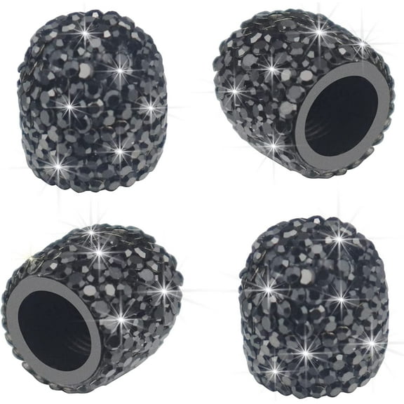 Bling Valve Stem Caps Black Sparkling Handmade Crystal Rhinestone Universal Car Tire Valve Caps Chrome,Attractive Dustproof Bling Car/Bike/Motorcycle Accessories - Black
