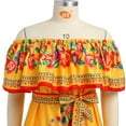 thumbnail image 5 of IBTOM CASTLE Women's Mexican Dress Floral Print Smocked Traditional Wear Off Shoulder Beach Holiday Party Long Maxi Dresses 2XL Yellow, 5 of 8