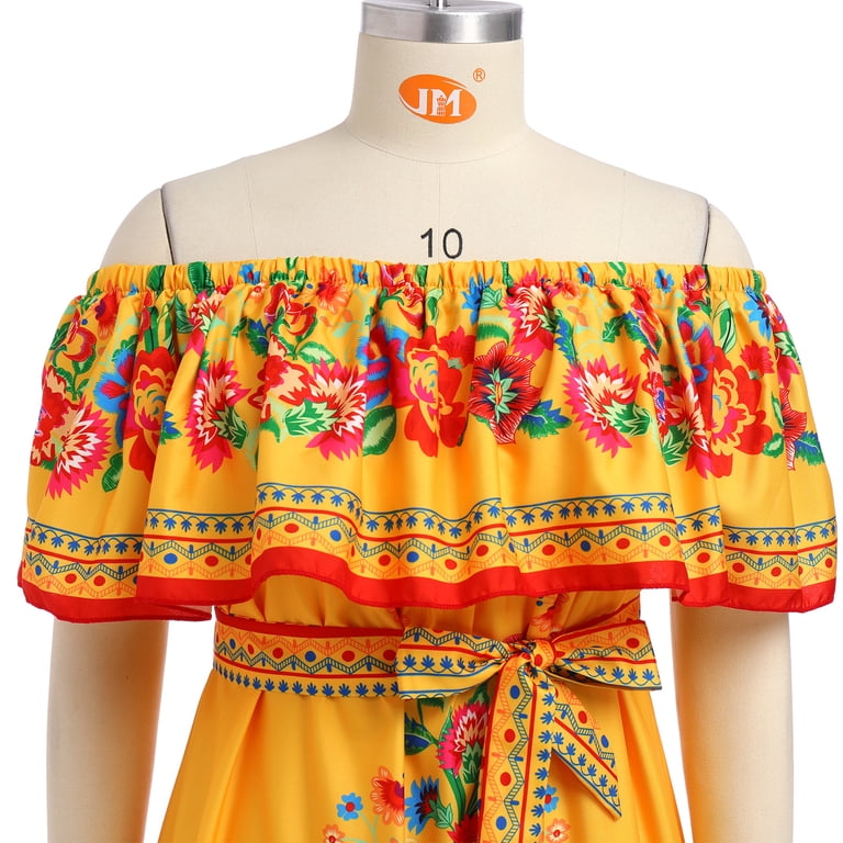 off the shoulder mexican peasant dress Lety Floral Dress