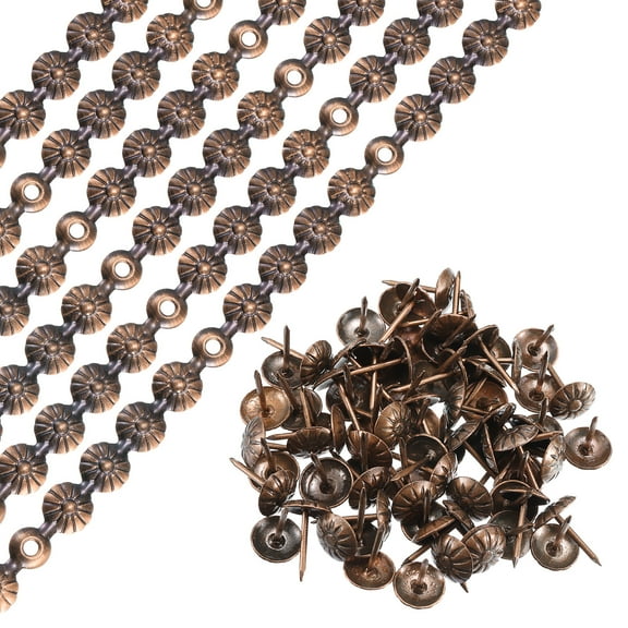 Uxcell 6Pack 1Meter Flower Upholstery Tacks Strips Trim Sofa Decorative Nails, Copper