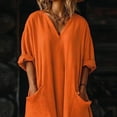 thumbnail image 6 of JGGSPWM Cotton Linen Long Dresses for Women Oversized 3/4 Sleeve Irregular Hem V Neck Dress Summer Casual Boho Beach Dress Orange S, 6 of 7